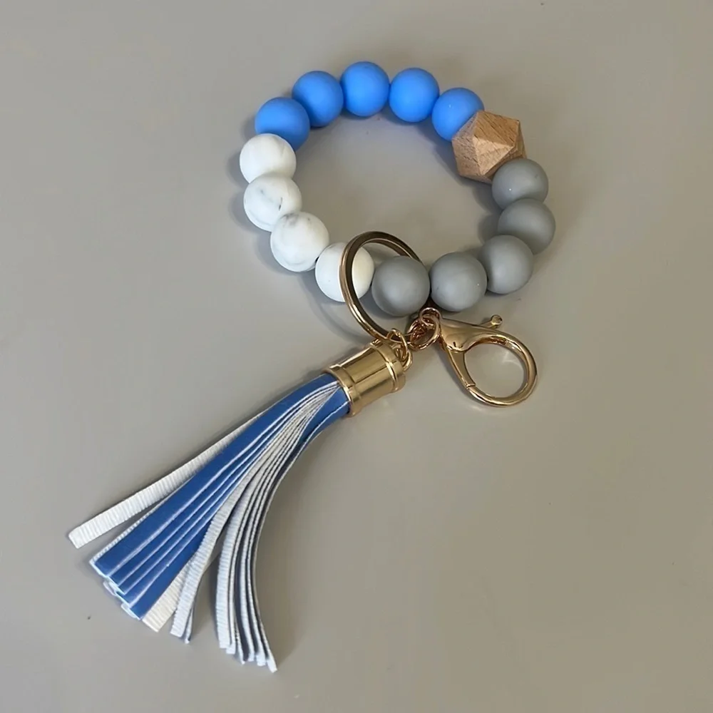 Stretch Silicone Bead Key Chain Wristlet in Royal Blue